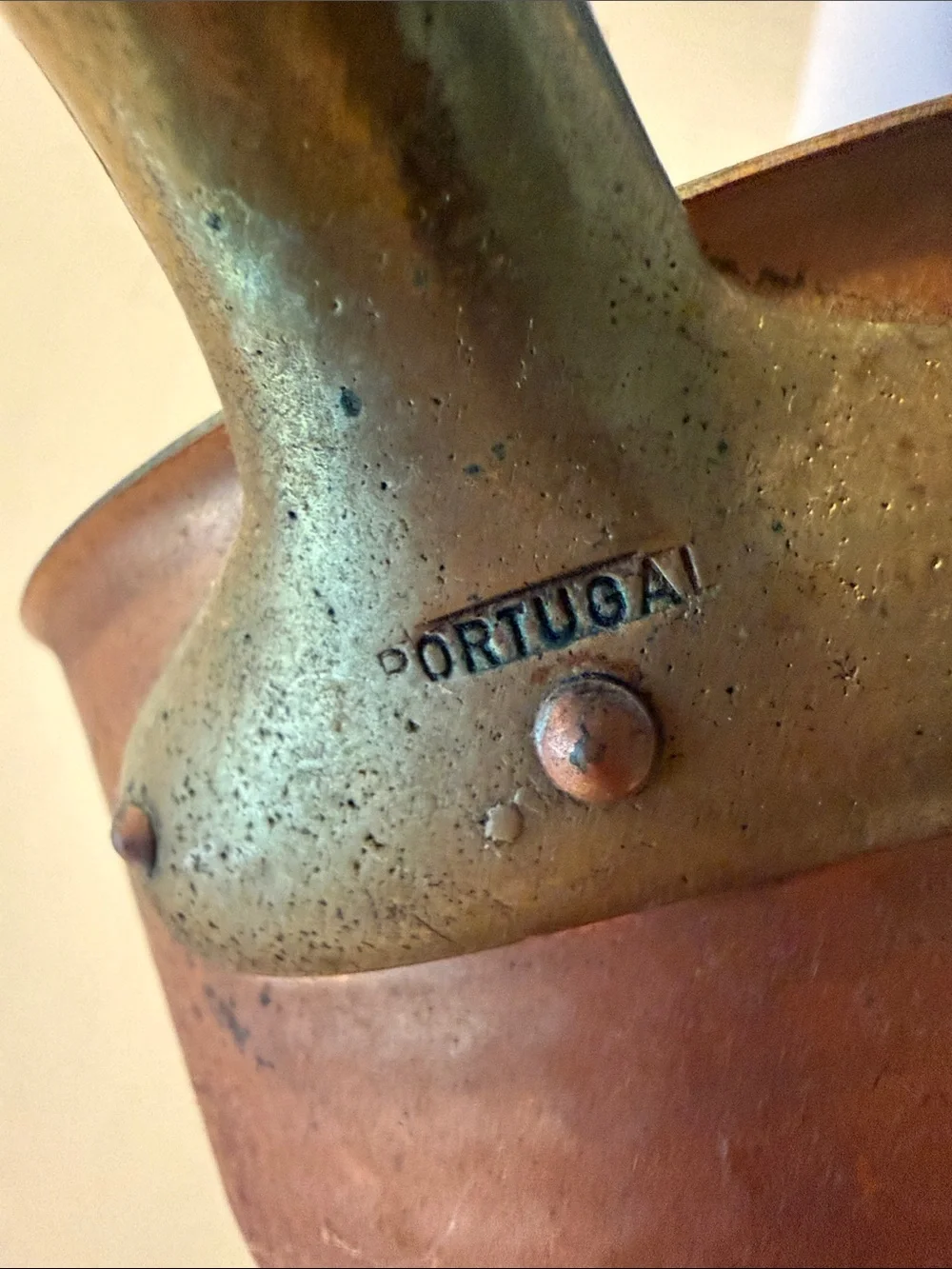 Vintage Copper-Finish Hammered Saucepan with Lid - brass Handle
